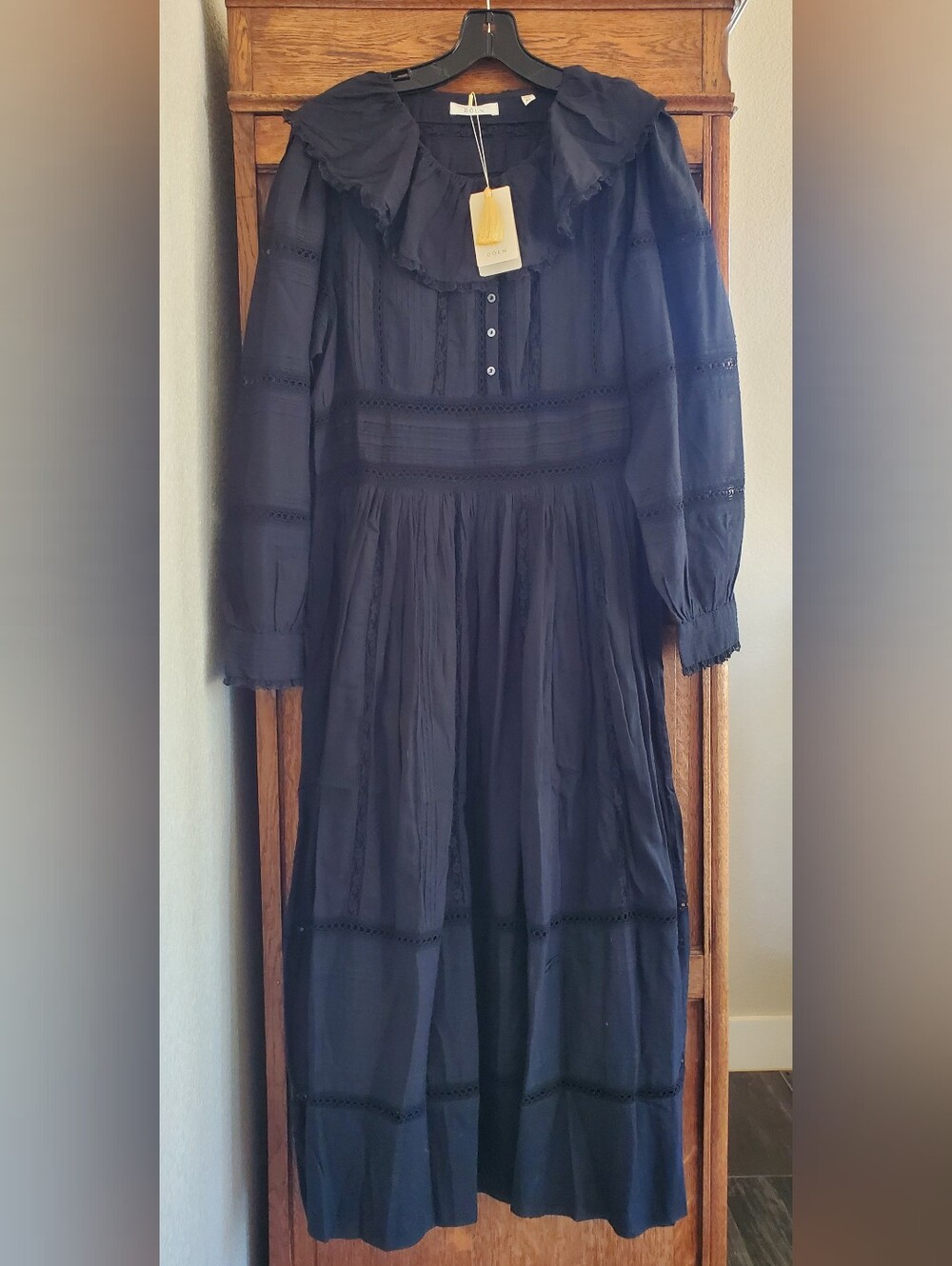"DÔEN NWT Black Marla Dress Maxi Midi Heirloom Victorian Ruffle Size XL